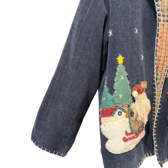 Country Lace Navy With 3D Applique Santa Reindeer Jacket Cardigan Coat Ugly - Picture 2 of 9